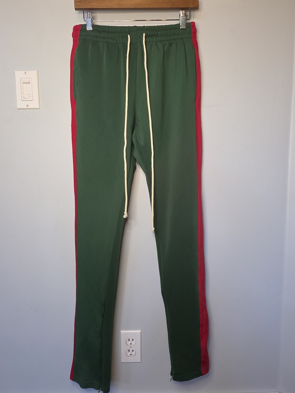 EPTM Green Red Stripe Techno Track Pants Ankle Zip Flare Streetwear Size 32 M